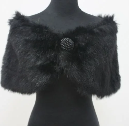 Слоновая кость черный искусственный мех Свадебная шаль накидка палантин болеро