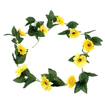 

4pcs Sunflower Garland Sunflower Vines Handmade Flowers Garland with Green Leaves for Wedding Party Table Decoration XH8