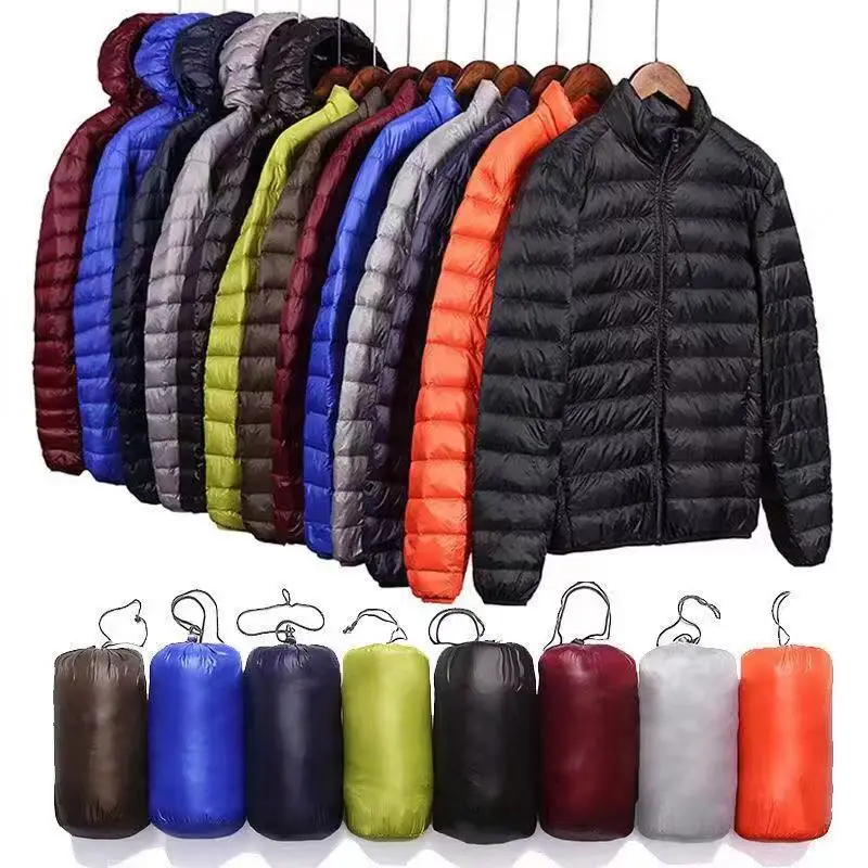 New Style Light and Thin Feather Feather Cotton Hooded Men's Short Youth Large Size Winter Coat Stand-up Collar Cotton Coat