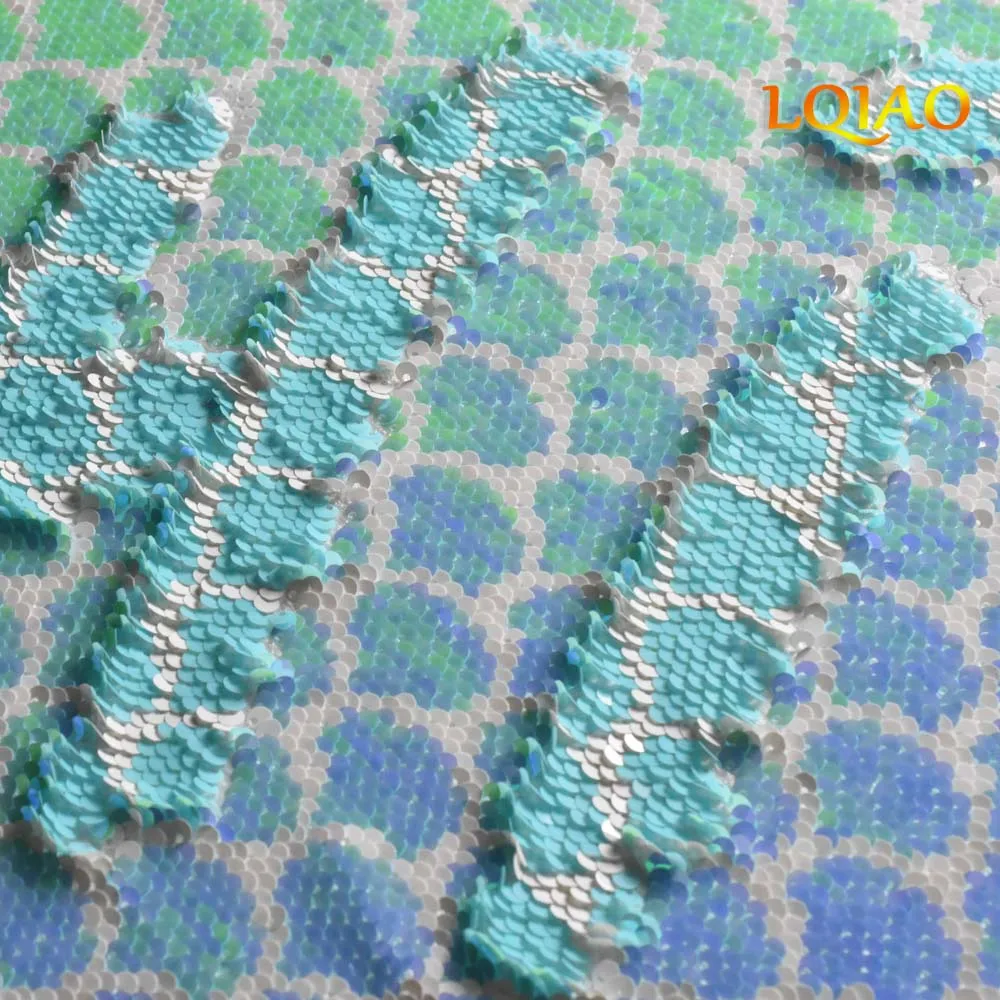 Light Mint LIght Blue Memaid Sequin Fabric 005