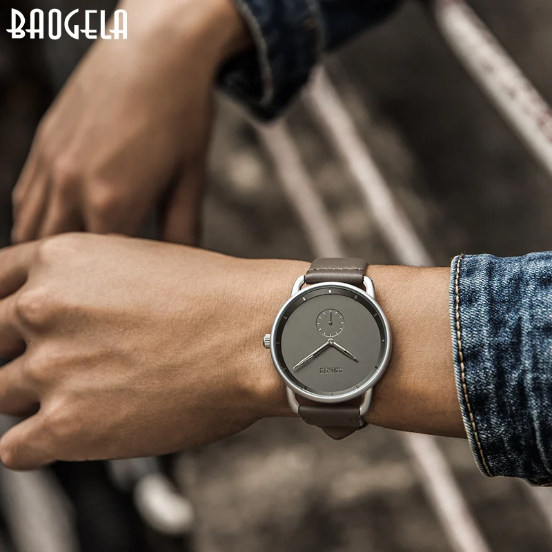 BAOGELA Топ люксовый бренд Мужские кварцевые часы с кожаным ремешком простые часы мужские Ультра-тонкие модные деловые аналоговые модные часы