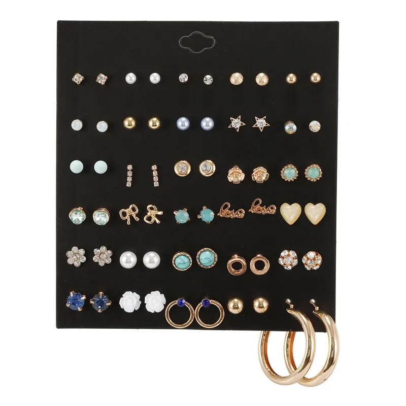 

Trendy Geometric Stud Earrings Set For Women Girls Crystal Heart Love Star Flower Small Earrings Boucle d'oreille Femme Gifts