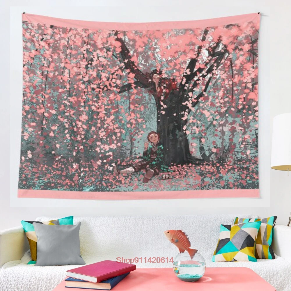 Nezuko Tanjirou cazadora de arte, tapicería tapices para colgar en la pared para sala de hogar, dormitorio Decoración