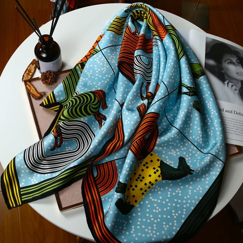 

Luxury Horse Team Array Print 100% Silk Twill Scarf Shawl Scarves Hijab Coat Wraps Headscarf Bandana For Women 90*90cm
