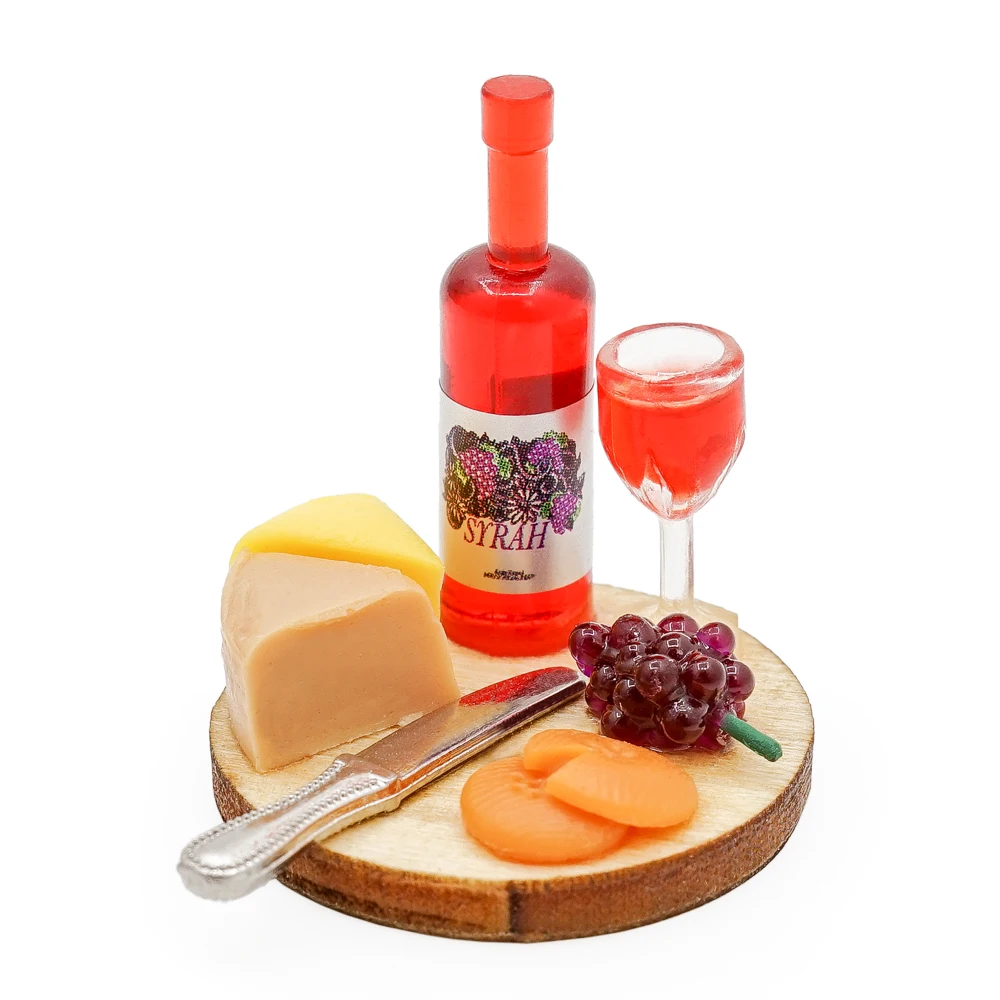 

Odoria 1:12 Miniature Food Wine & Cheese Bread on Wooden Board Dollhouse Kitchen Accessories