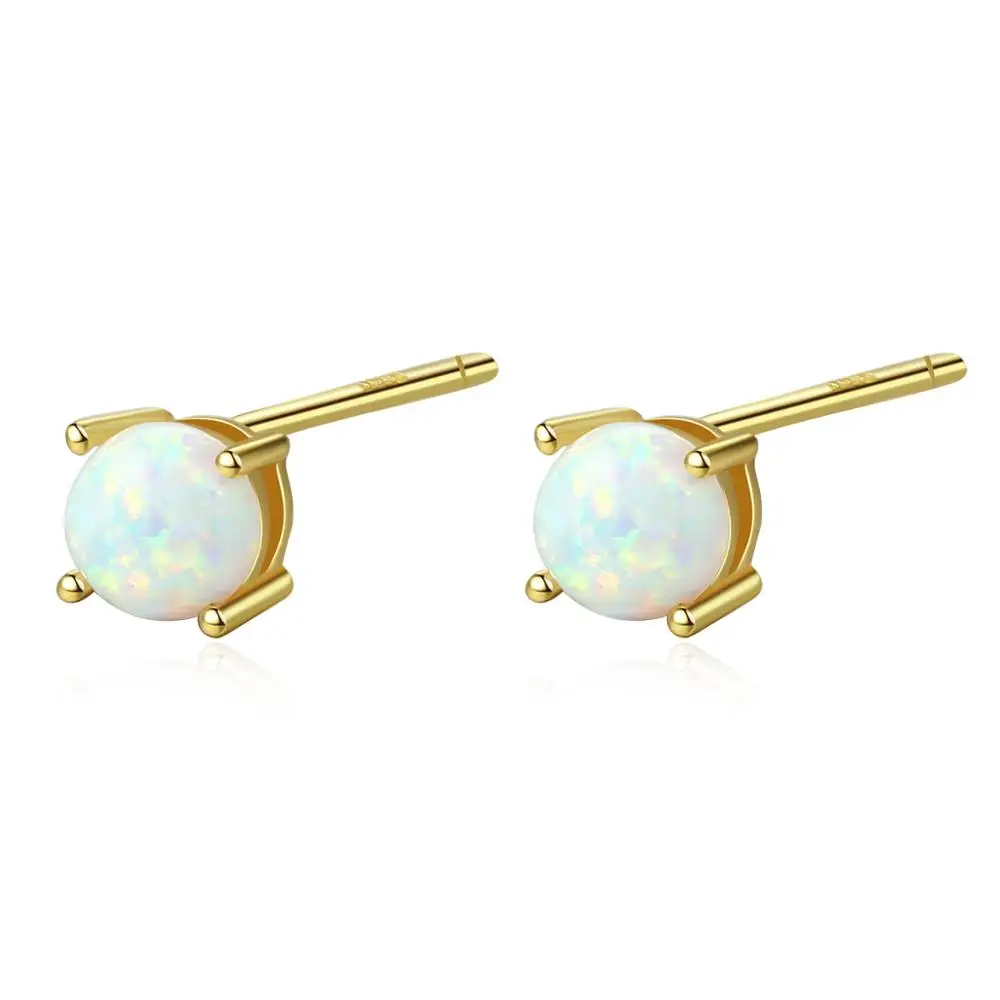 

Fenchen Pure 925 Sterling Silver Lovely Round Stud Earrings for Women Small Fire Opal Earrings Jewelry Brincos Gifts Femme AE162