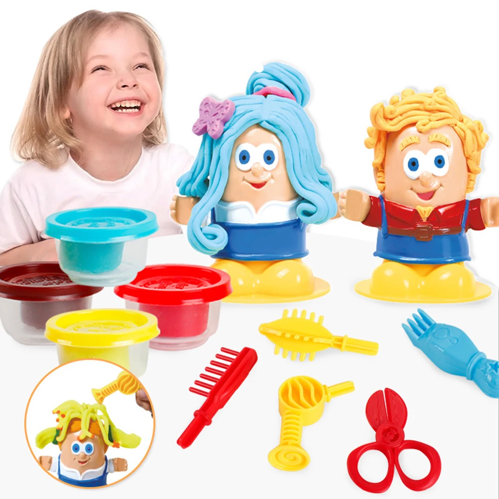 Children Creative 3D Hair Stylist Model Plasticine Toy Kit Kids DIY Colorful Clay Hairdressing