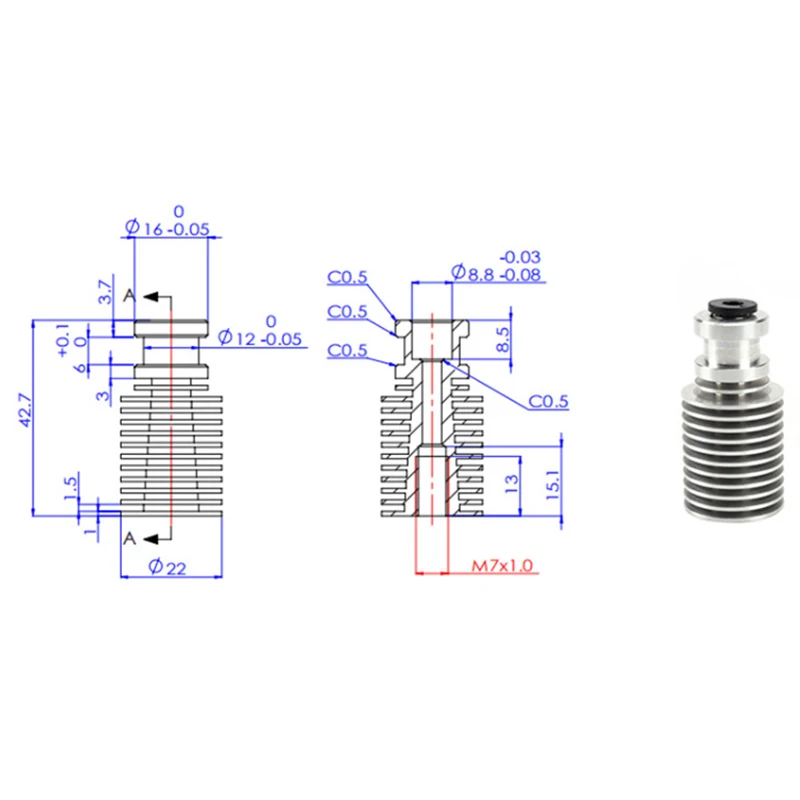 Heat Sink Extruder Radiator with E3D Hotend Block V6 Nozzle for PT100 Prusa I3 MK3 VDX99