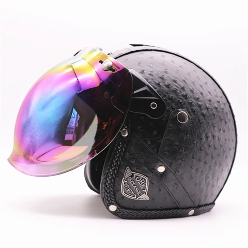 Helmet checking retro motorcycle Helmet men and women Helmet HL pedal leather Helmet men and women with color mercifully mirror - Цвет: 8