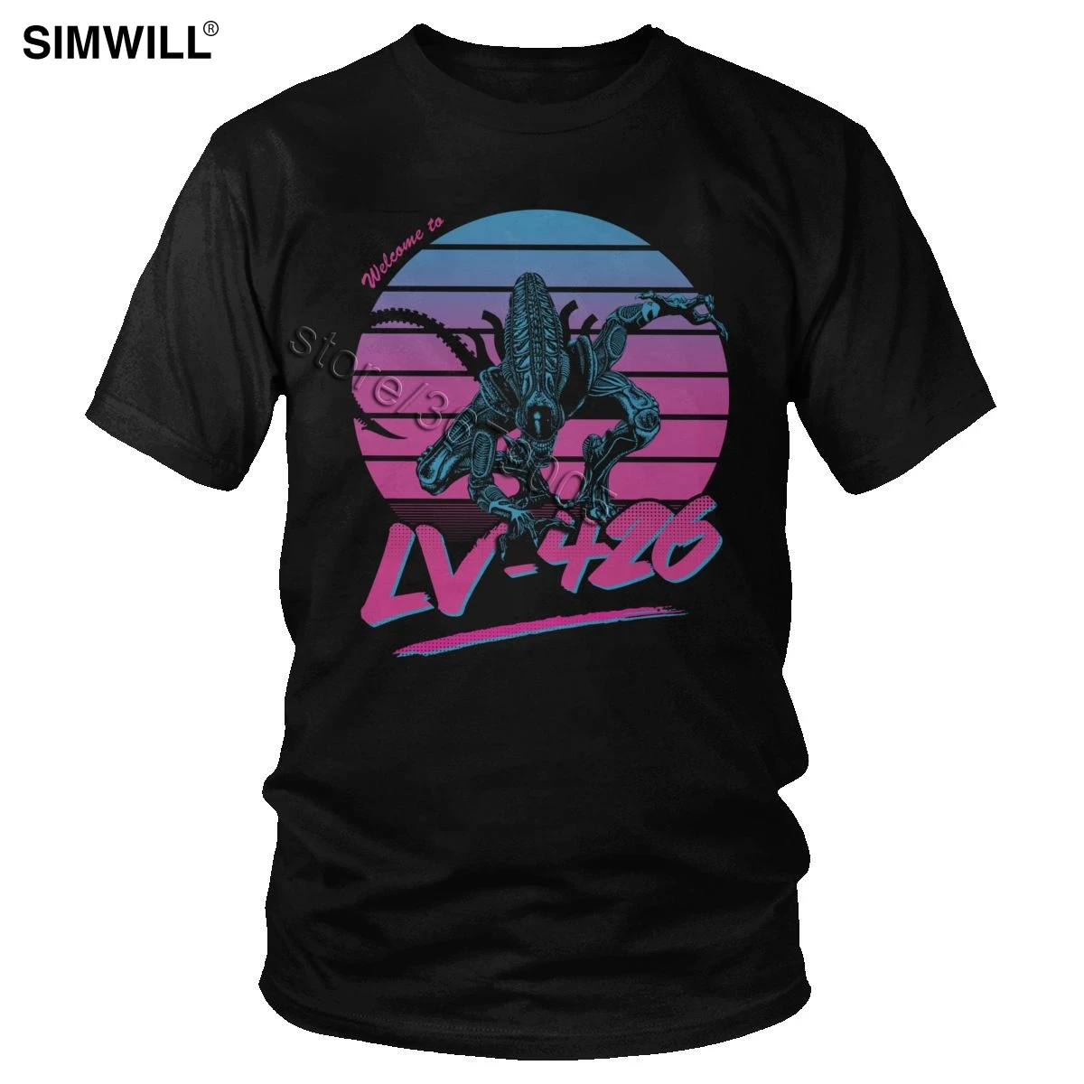 Лучшая Классическая неоновая футболка Xenomorph хлопковая Футболка Synthwave с