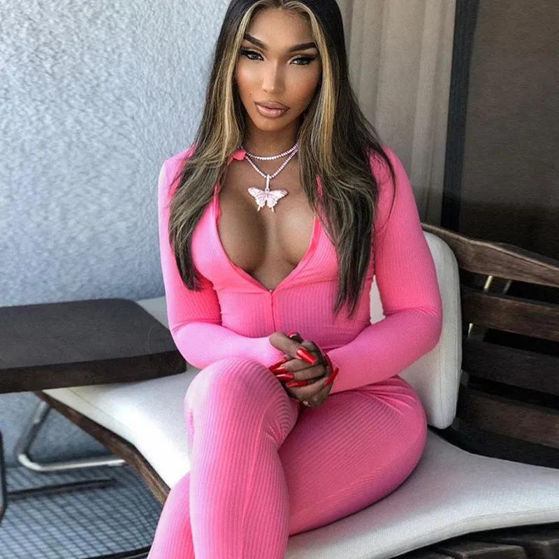 Plus Jumpsuit For Women Romper 2020 Lucky Label Long Sleeve Casual Skinny Turtleneck Catsuit Zipper Sport Wear Bodysuit Black
