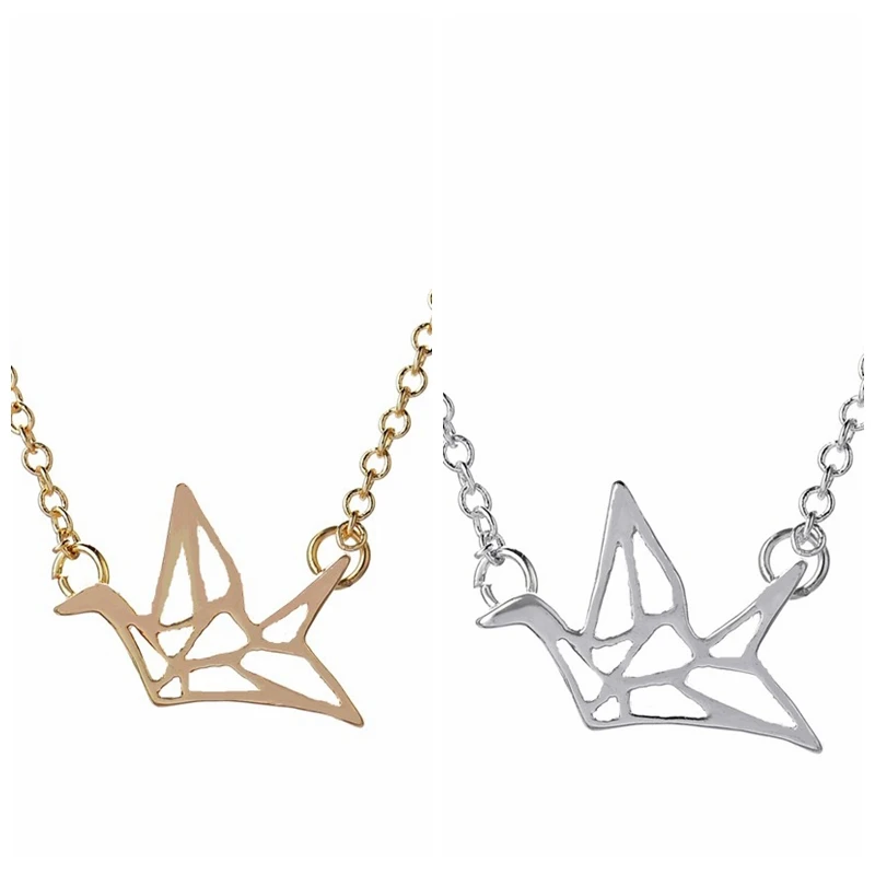 Простое ожерелье с подвеской бумажный журавль в оригами, Женская Модная бижутерия, цепочка с мультяшными животными, птицами, ожерелья, колье