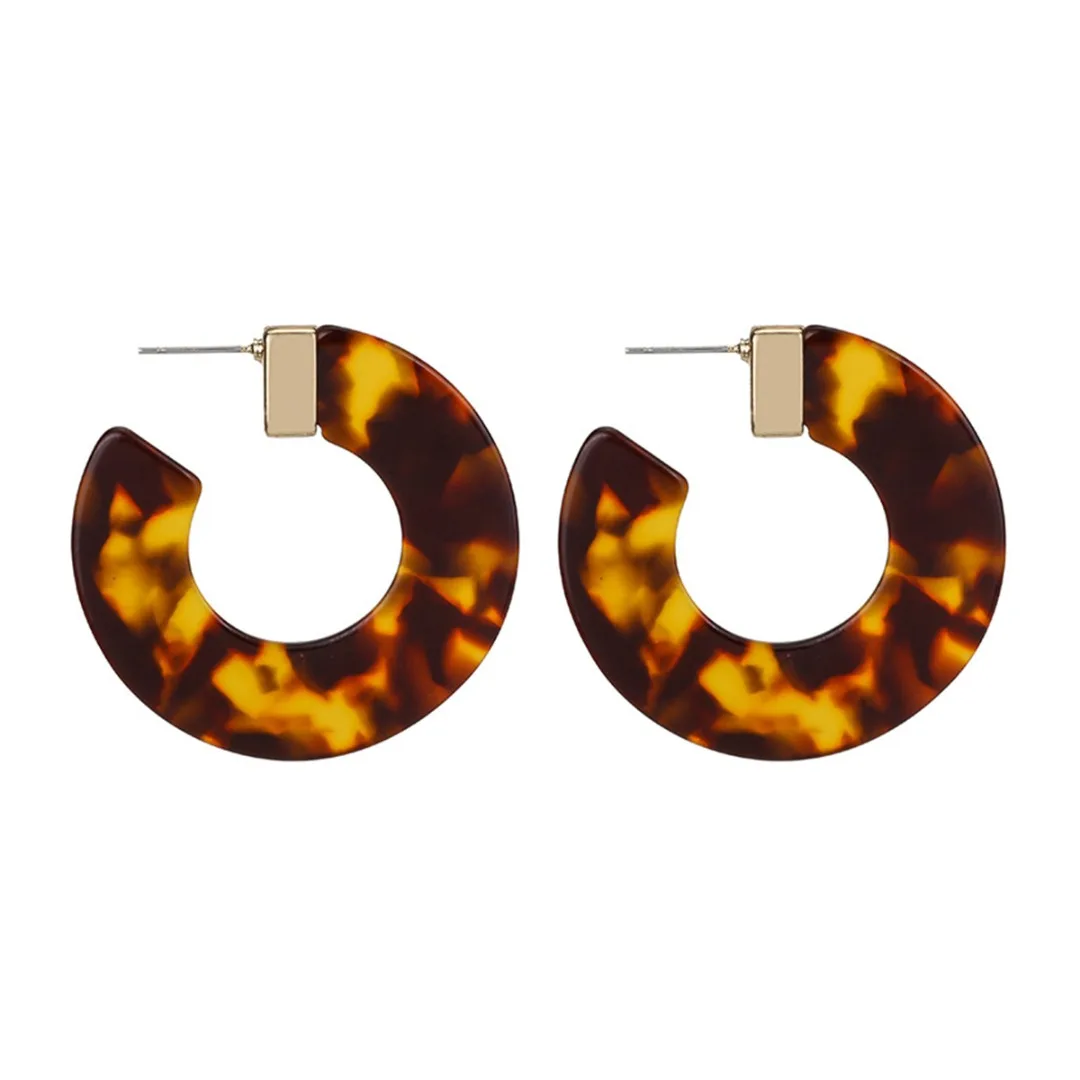 Bohemian Charm Earrings Acrylic Resin Tortoise Shell Color Hoop Earrings For Women Statement Geometric Big Earring Jewelry Gift