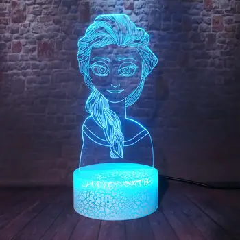 

Elsa Princess Cartoon Figure 3D Illusion LED Nightlight Colorful Changing Desk Light Elsa Anime Figuras Toys for girls