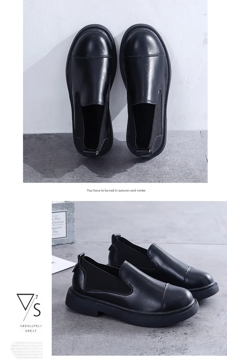spring/autumn women's leather shoe flat shoes women zapatos de mujer fashion European platform round shallow single shoes