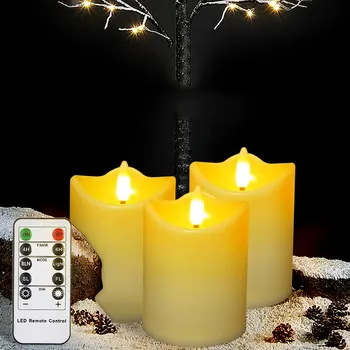 

3 Pieces 4 inch Height Battery Operated Wedding Candles,Flameless RealIstic Beige Pillar Candles For Christmas Decoration