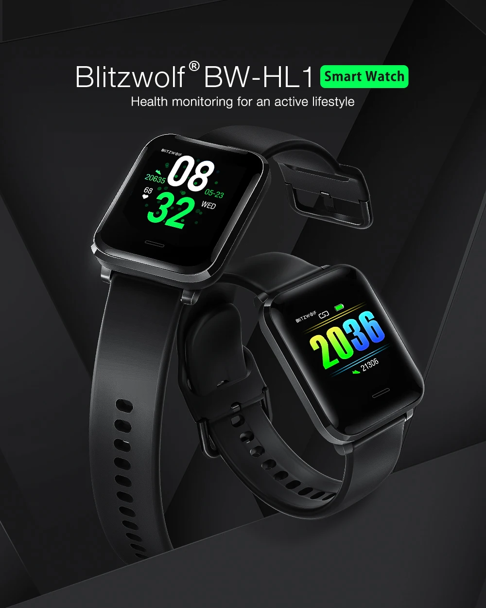 BlitzWolf BW-HL1 Смарт-часы браслет ips большой экран 8 спортивный режим IP68 водонепроницаемый дисплей HR кровяное давление O2 фитнес-трекер