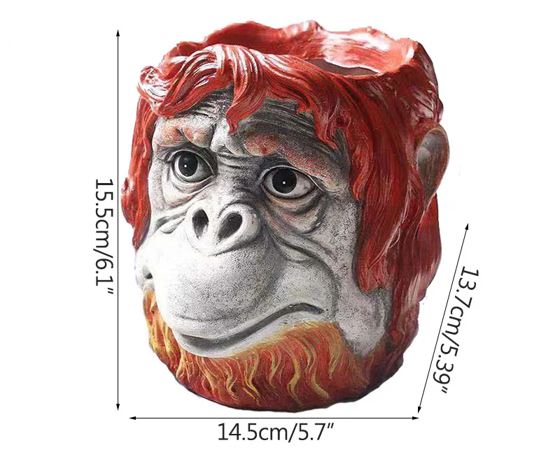 Strongwell Monkey Head Flower Pot Container Garden Apes Head Figurine Garden Planter Pot Desktop Home Decoration Birthday Gift