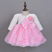 Крестильное платье для девочек; комплект с Болеро; одежда для первого дня рождения; милый костюм для новорожденных подружки невесты с цветочным узором; платье для крещения