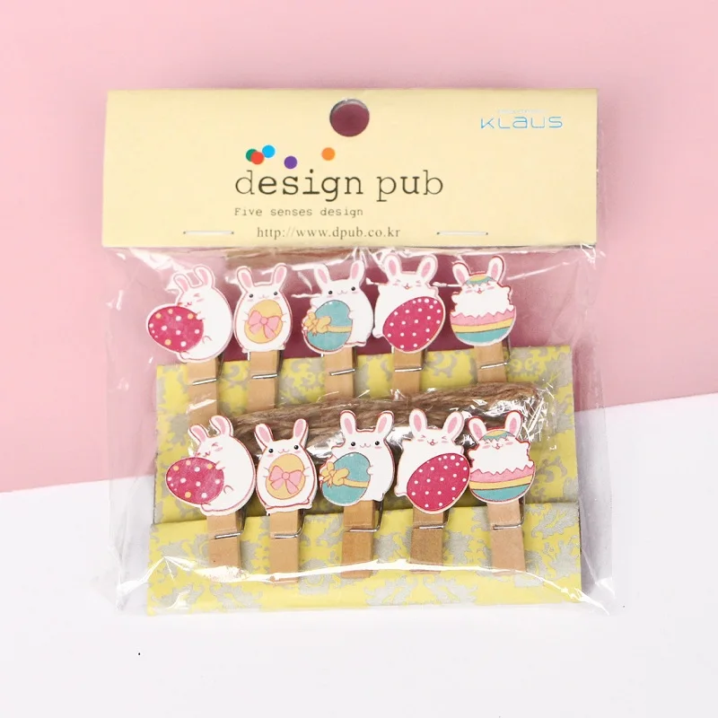 

10Pcs Cute Bunny Photo Clips DIY Wooden Craft Clips Happy Easter Decorations for Home Wedding Birthday Party Photo Wall Clip