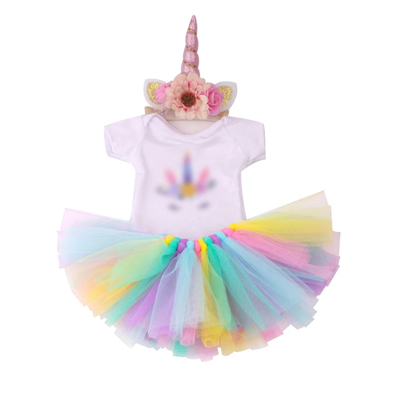 43 см Детские куклы одежда новорожденный костюм «Единорог» с обувью Радужная кружевная юбка платье детские игрушки подходят американским 18 дюймовым девочкам кукла f746