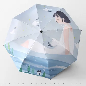 

Upf50+ Cute Automatic Black Coating 3 Folding Umbrella Ladies Uv Protection Windproof Sun Umbrella Portable Rain Gear U6B