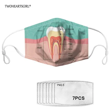 

TWOHEARTSGIRL PM2.5 Happy Teeth Pattern Design Mouth Mask with 7Pcs Filter Dust-proof Face Mask Mouth-muffle for Women Men