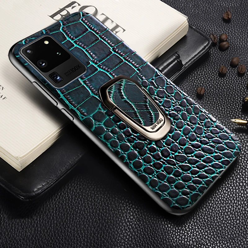 

Genuine leather Phone Case For Samsung Galaxy S20 Plus S20 Ultra Note 10 Lite S8 S9 S10 Lite A50 A51A70 A71 Ring Kickstand Cover