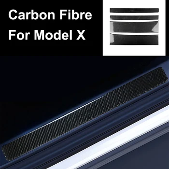 

Car Interior Real Carbon Fiber Protective Stickers Car Door Welcome Pedal Panel Cover for Tesla Model X 2016-19 Car Accessories