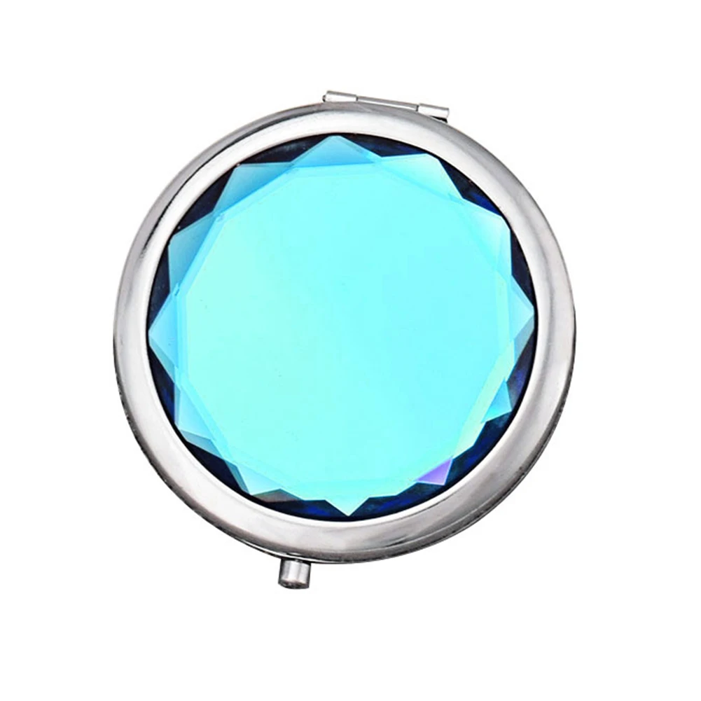 Портативное женское карманное зеркало для макияжа круглое двухстороннее складное компактное увеличительное стекло - Цвет: Sea Blue
