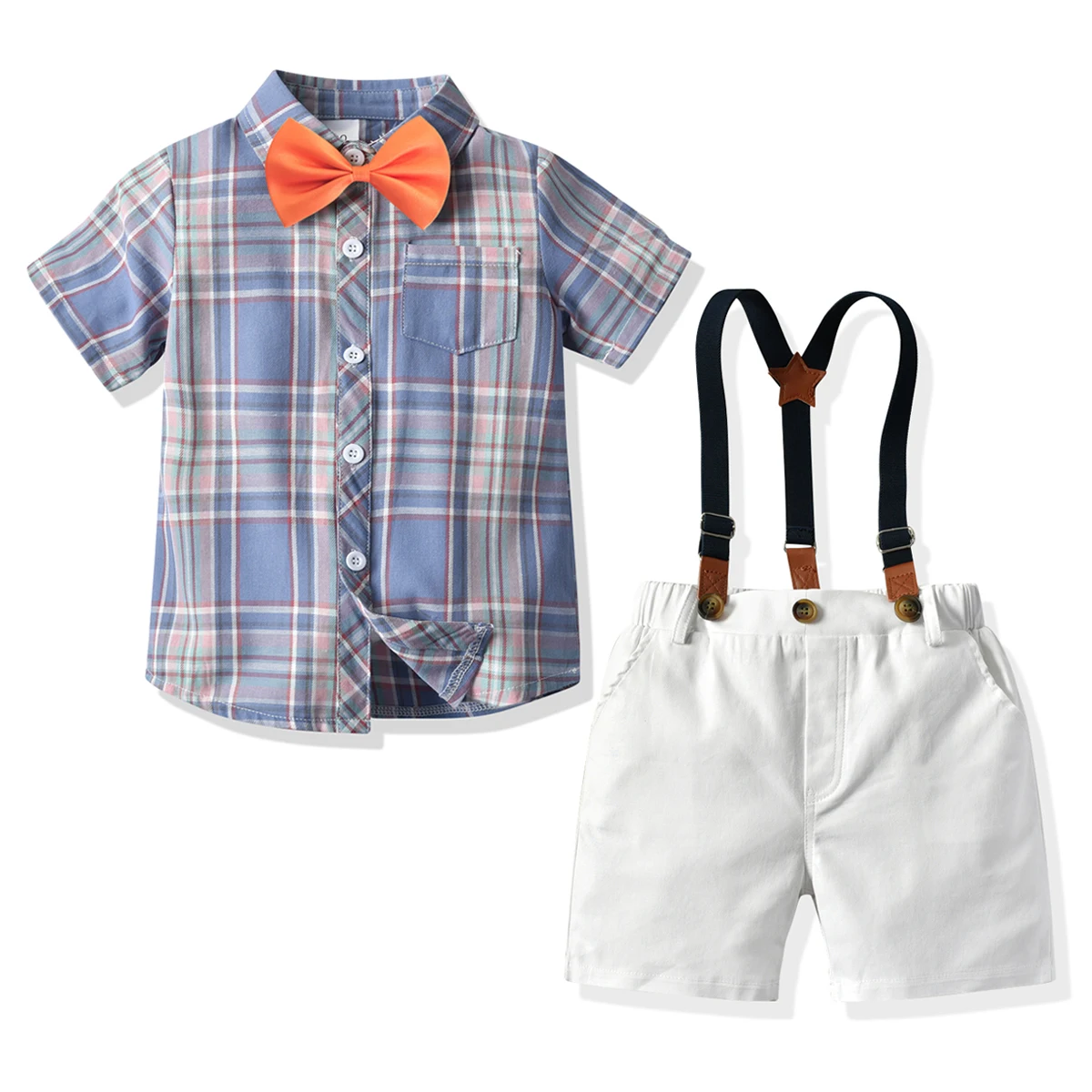 

New Gentleman Boys Suits for Birthday Children Clothing Baby Boys Plaid Shirt and Shorts Set Formal Boys Costumes Suits New