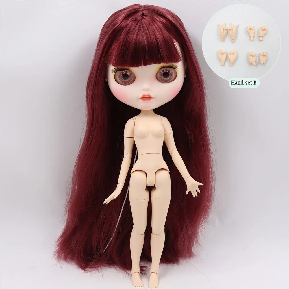 Ледяной обнаженный Blyth кукла No. BL12532 бордовые красные волосы резные губы пупырчатая рот матовые индивидуальные лица соединение тела 1/6 bjd - Цвет: like the picture