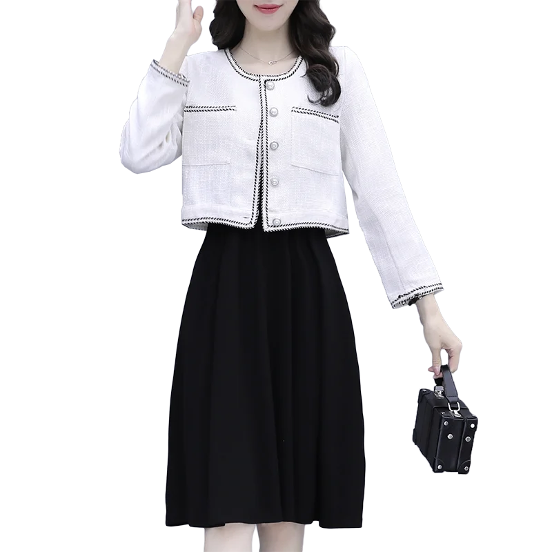 

Autumn Winter Women Jacket Coat Black Dress Professional Two Pcs Clothing Set Outfit Lady New Female Fashion Office Suit