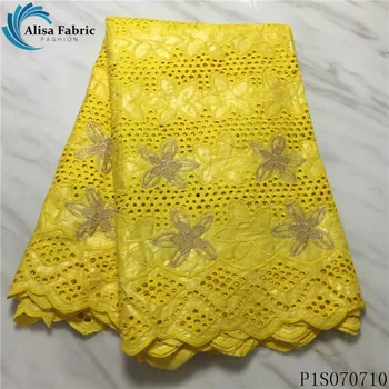 

Alisa french yellow lace bazin riche fabric 2020 high quality embroidered with stones african cotton fabric dry lace 5 yards/pcs