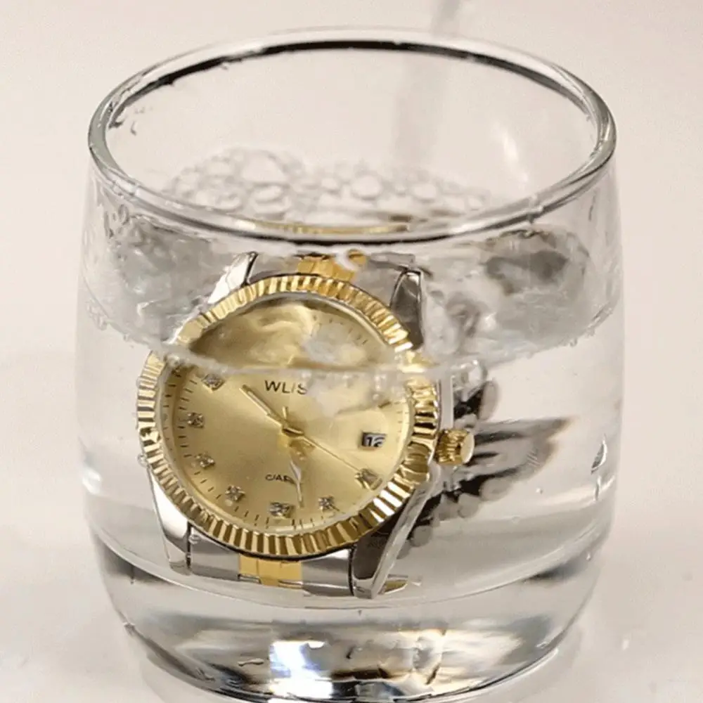 Reloj de pulsera de cuarzo para hombre y mujer, cronógrafo de lujo de oro, LadyLover, de acero inoxidable, resistente al agua, con fecha automática analógica - Imagen 6