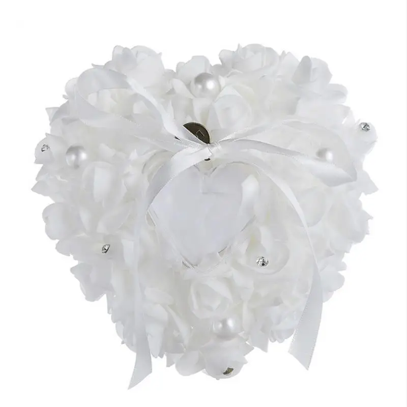 

Wedding Ring Box Pearl Decor Ring Pillow Heart Shape Romantic Rose Engagement Ring Box Ring Holder Boxs Jewelry Ring Display