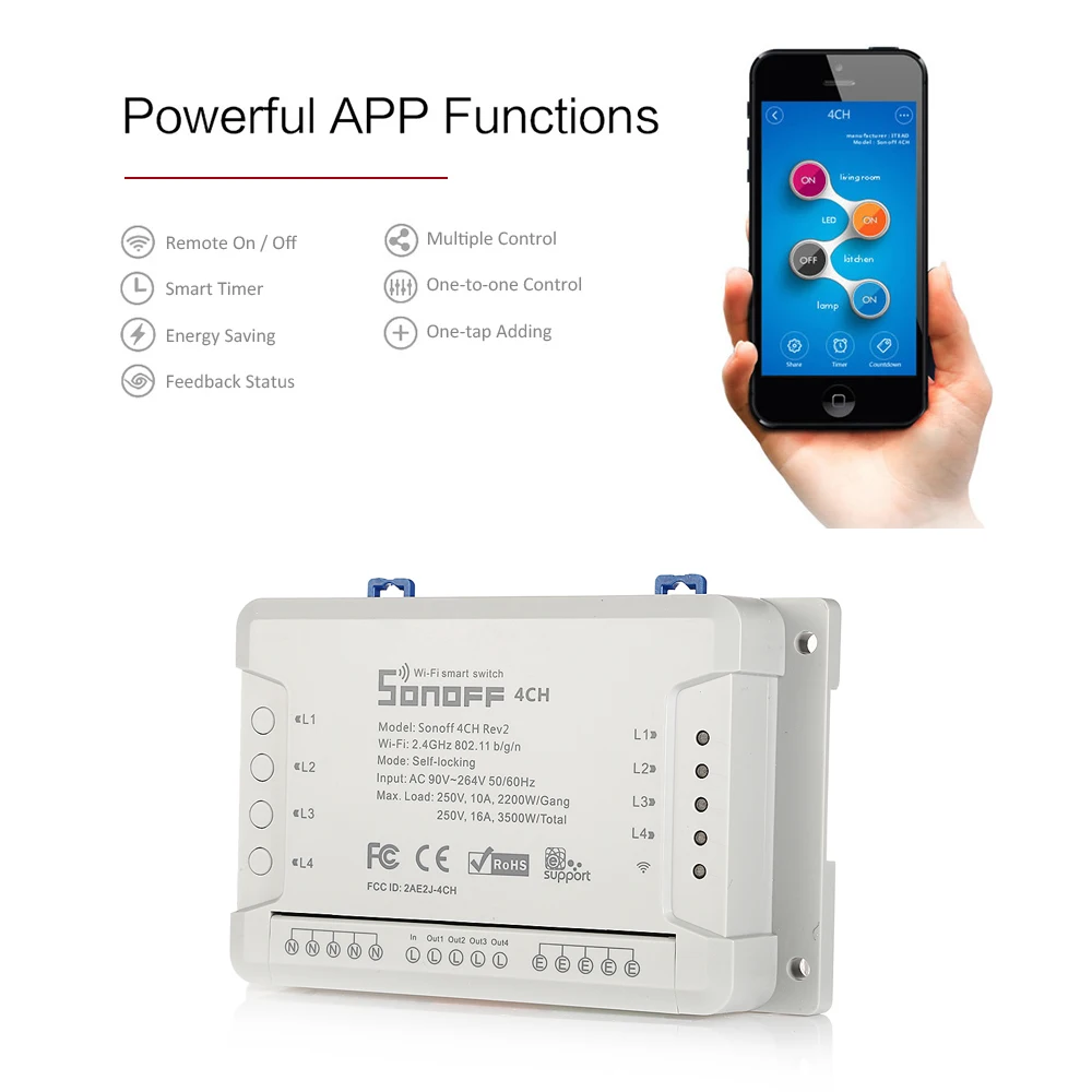 SONOFF 4CH Rev2 4 канальный беспроводной WiFi смарт переключатель независимый пульт