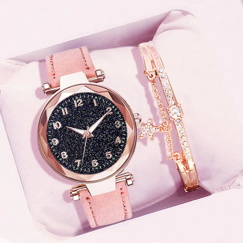 Pink watch bracelet Модные женские часы,, звездное небо, часы с циферблатом, роскошный женский браслет, женские часы, кварцевые наручные часы, Relogios Feminino - Цвет: Pink watch bracelet