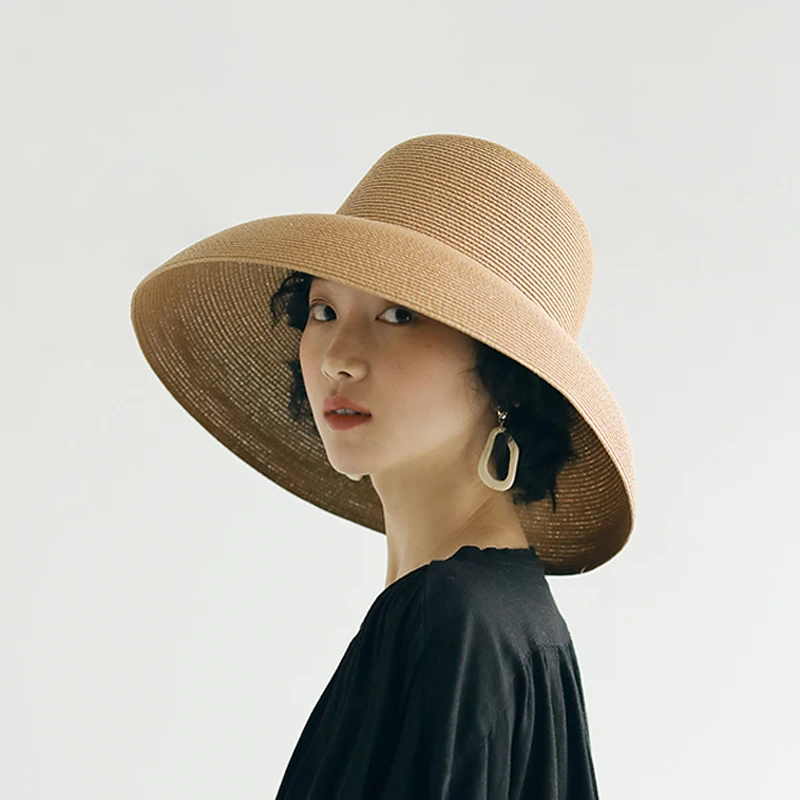

Luna&Dolphin Handmade Women Summer Sun Hat Beach Japanese Hepburn Style Big-edge Fisherman Hat Temperament Flat Straw Uv Hats
