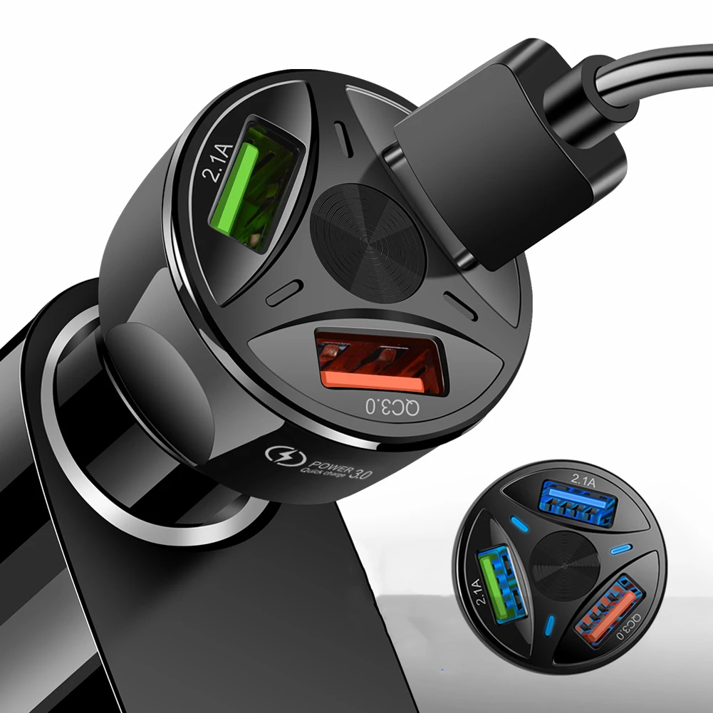 Лидер продаж 3-Порты и разъёмы Переходник USB для зарядки в машине QC 3,0 быстрой зарядки для IOS и Android