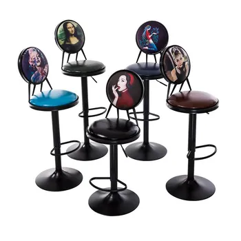 

Product Lift Bar Chair Bar Chair Domestic Iron Stool Backrest Retro Bar Stool European Style High Stool
