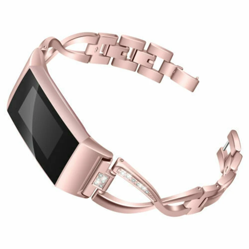 Модный женский ремешок-цепочка из нержавеющей стали для Fitbit Charge 2 3, металлический браслет, регулируемые ремешки, аксессуары - Цвет: Rose Pink