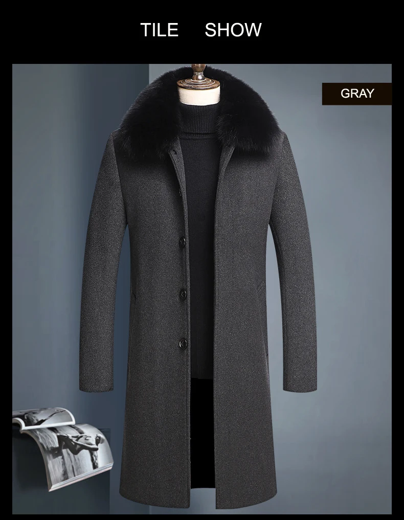 Новинка года; длинный толстый воротник из натурального меха; Manteau Homme Hiver