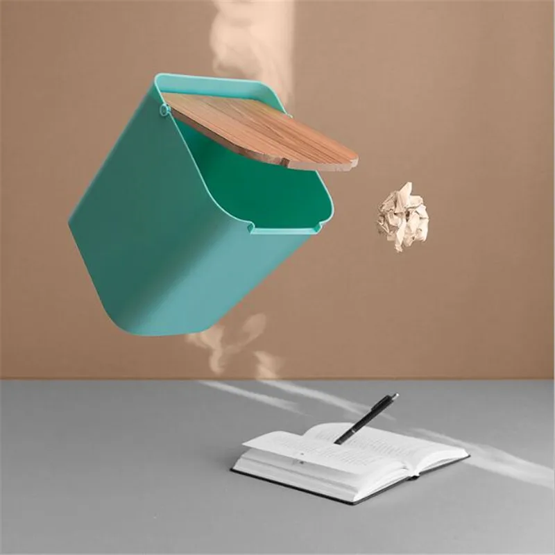 Мусорный бак пластиковый Cubo Basura с деревянной крышкой мусорное ведро может мусорный контейнер