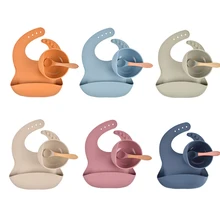 

Baby Tableware Food Silicone Dish Bib Bowl Emperature Feeding Learning Bowl Spoon Plate/Tray Suction Baby Dinnerware for Kids