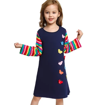 

Girls Casual Dress Rainbow Butterfly Design Long Sleeve Clothing Children Cotton Tshirt Kids Spring Birthday Cute Vestido