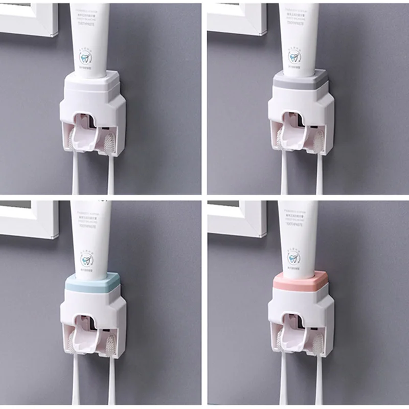 Toothbrush Holder Set Toothpaste Dispenser Wall Mount Stand Bathroom Accessories Set Rolling Automatic Squeezer Family Hygienic toothpaste squeezer toothbrush holder toothpaste dispenser