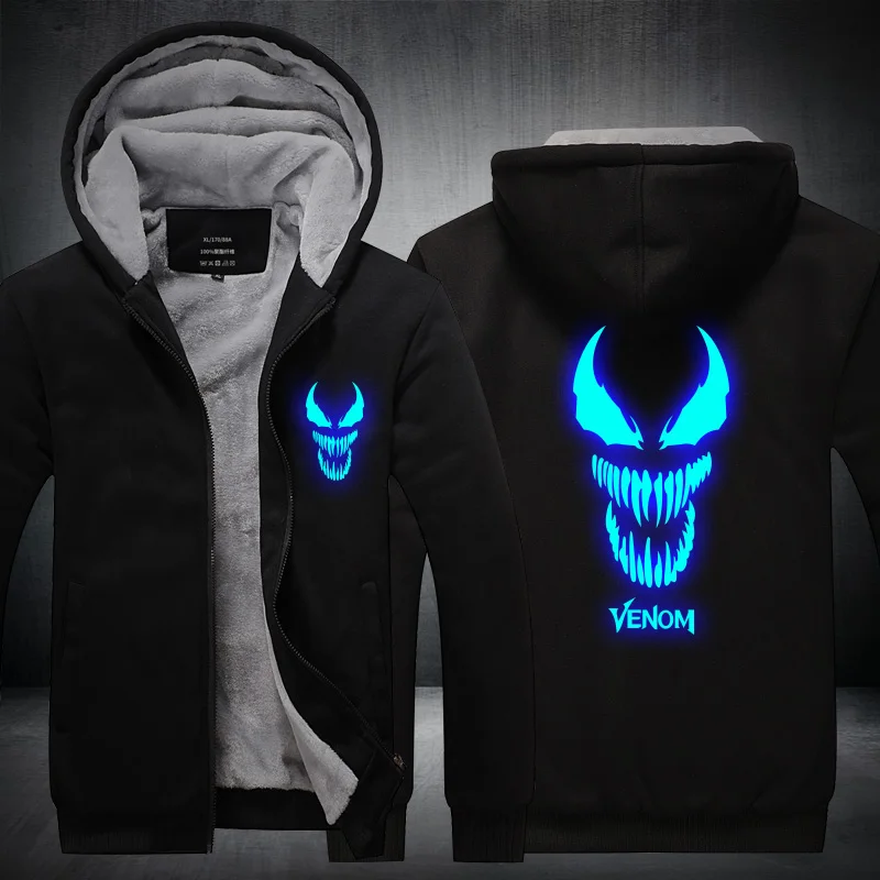 Venom комикс Герой Толстовка Куртка пальто зима флис толстые теплые толстовки с длинным рукавом размера плюс
