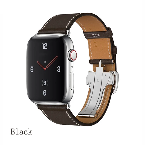 Ремешок для apple watch band 5 4 44 мм 40 мм correa iwatch 3 2 42 мм 38 мм раскладной кожаный браслет с пряжкой аксессуары для apple watch - Цвет ремешка: Black