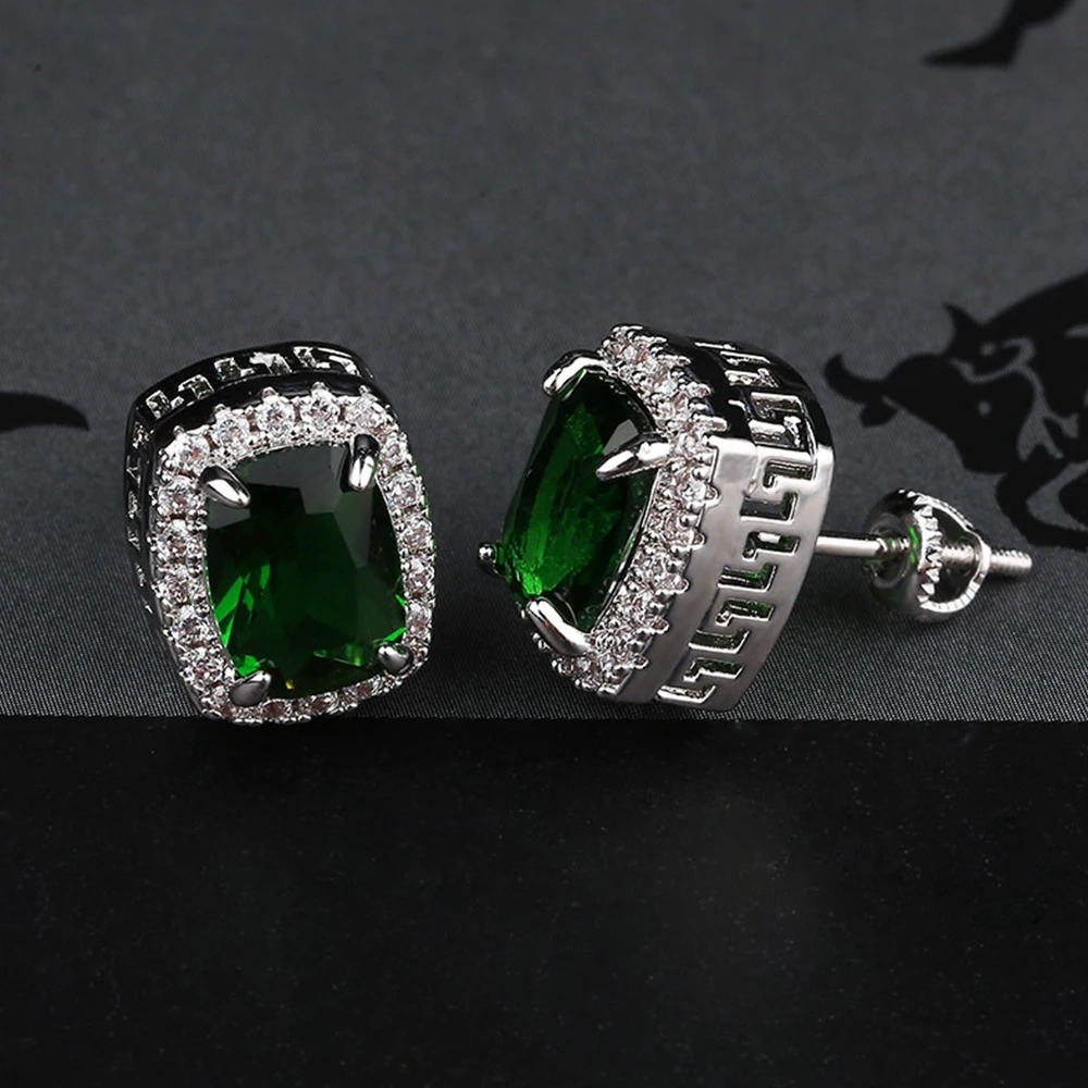 Микро Pave кубический циркон многоцветные камни Iced Out шпилька квадратная серьга серьги хип хоп ювелирные изделия для подарка вечерние для мужчин и женщин